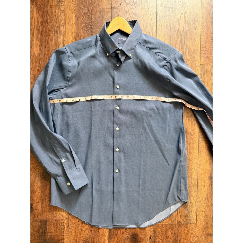 Lot of 2 Madison Men's Dress Shirts Large 16-16.5 32/33 Slim Fit Gray Blue - Picture 8 of 12
